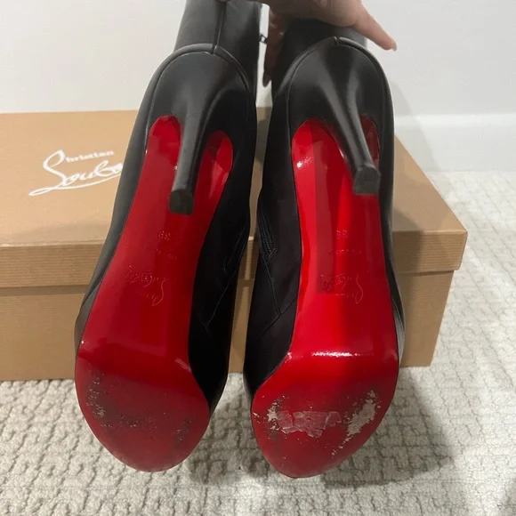 Christian Louboutin Bianca Botta 140 Black Leather Knee-High Boots EU39 Red Sole - Picture 4 of 9